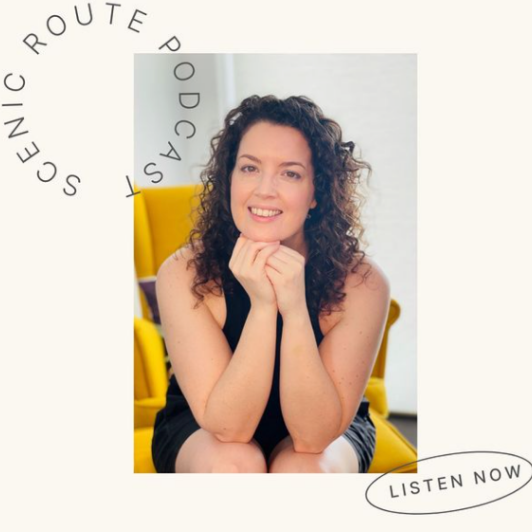 Photo of Katherine Mackenzie-Smith with text "Scenic Route Podcast - listen now"