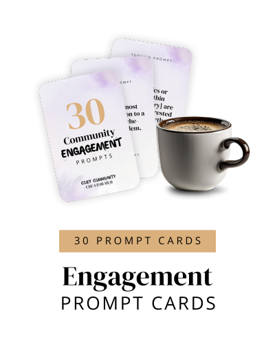 Mockup of 3 Engagement prompt cards with coffee and the text "30 prompt Cards - Engagement prompt cards"