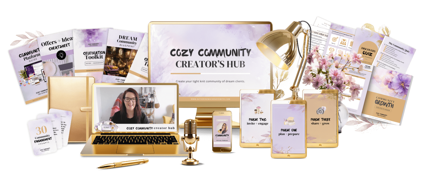 Mockup of resources, tools, trainings, plants, candles, computers