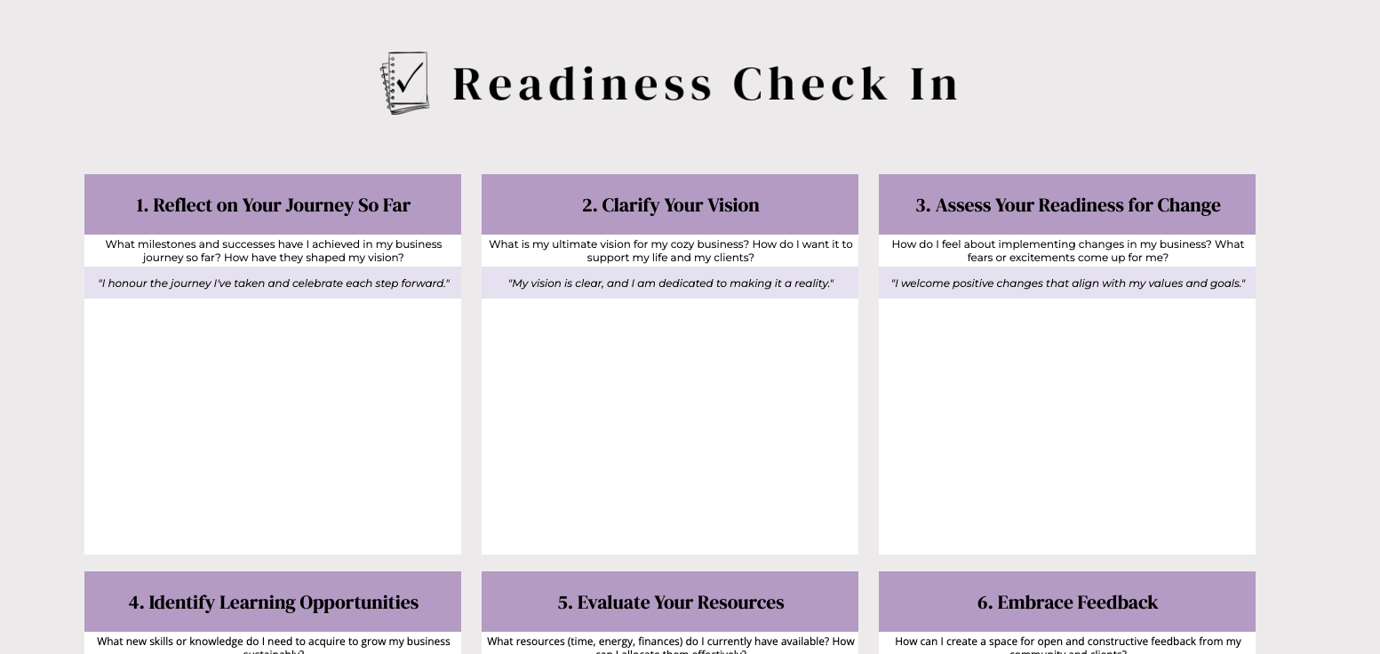 screenshot of readiness check in spreadsheet