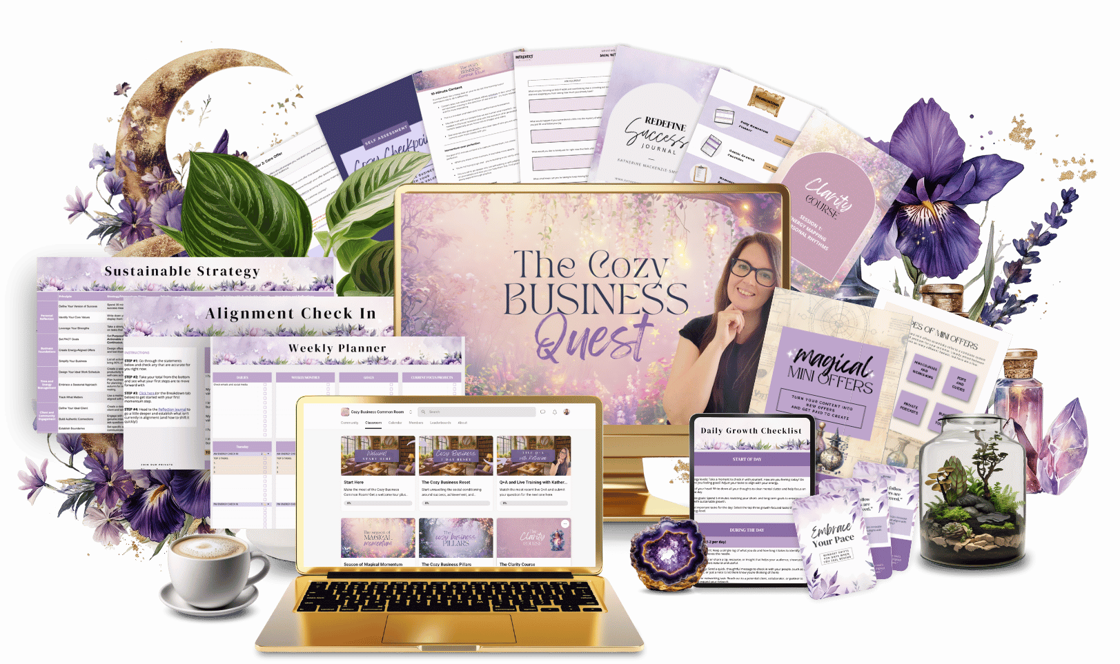 Mockup with computers, graphics, and other deliverables for the podcast pro offer